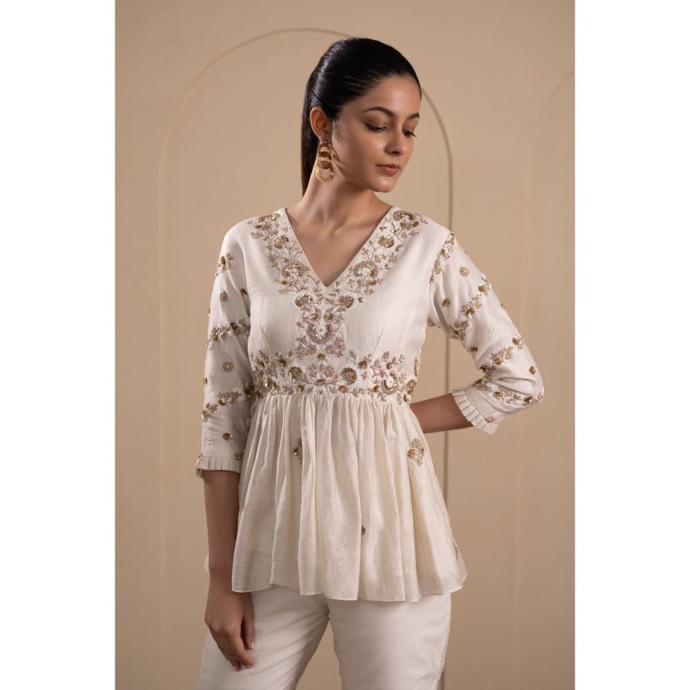 LABEL TANYA CHOPRA White Peplum Top and Pants Co-ord (Set of 2)