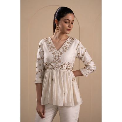LABEL TANYA CHOPRA White Peplum Top and Pants Co-ord (Set of 2)