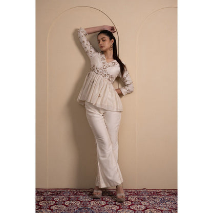 LABEL TANYA CHOPRA White Peplum Top and Pants Co-ord (Set of 2)