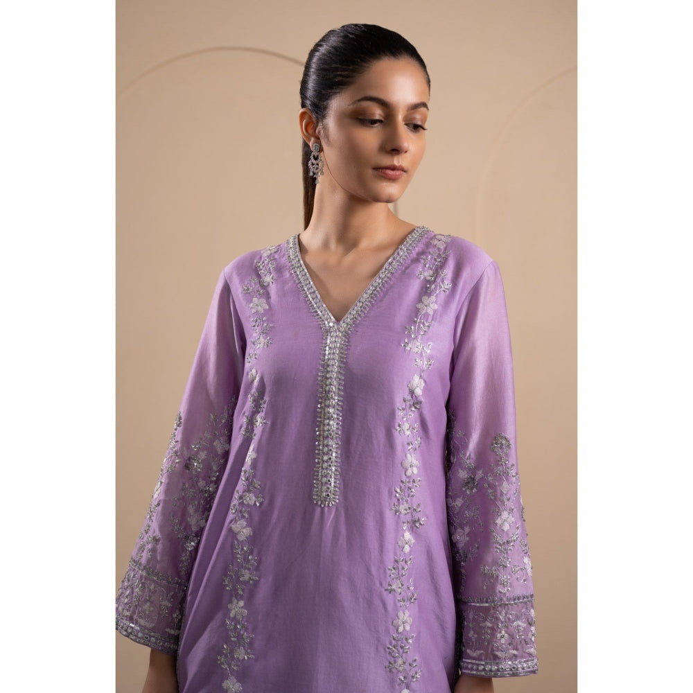 LABEL TANYA CHOPRA Lilac Chanderi Kurta and Trouser with Dupatta (Set of 3)