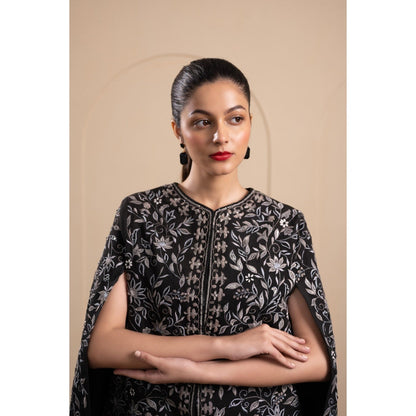 LABEL TANYA CHOPRA Black Cotton Cape with Top and Pants (Set of 3)