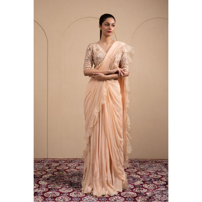LABEL TANYA CHOPRA Blush Pink Saree with Stitched Blouse