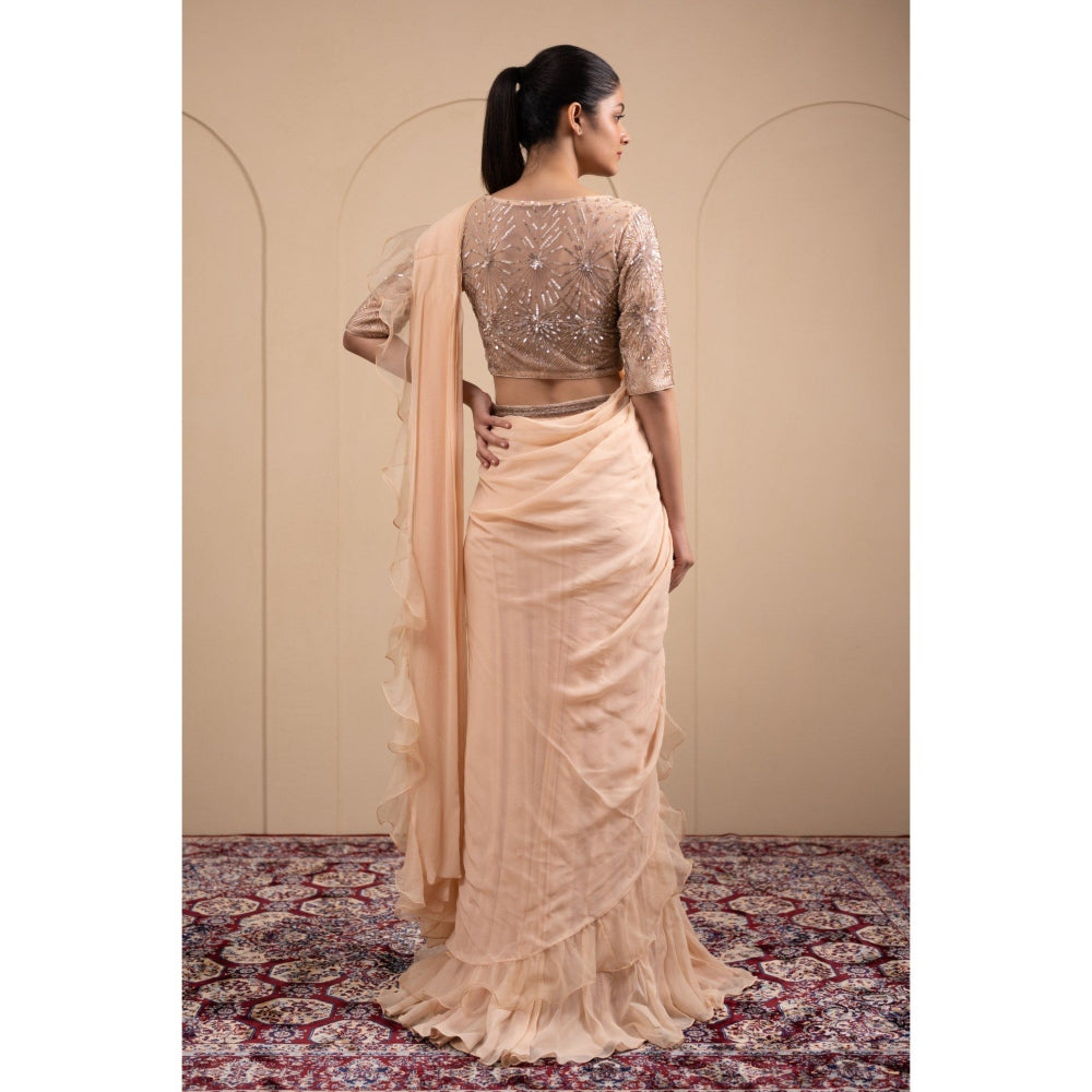 LABEL TANYA CHOPRA Blush Pink Saree with Stitched Blouse