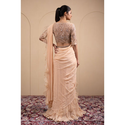 LABEL TANYA CHOPRA Blush Pink Saree with Stitched Blouse