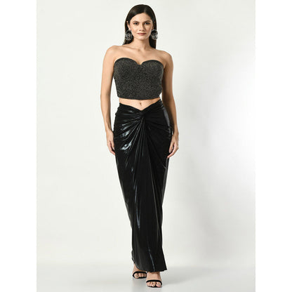 Sunanta Madaan Black Knot Skirt with Sequined Crop Top (Set of 2)