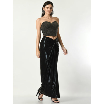 Sunanta Madaan Black Knot Skirt with Sequined Crop Top (Set of 2)