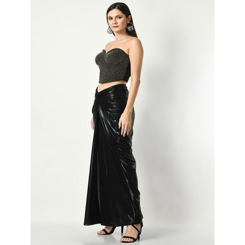 Sunanta Madaan Black Knot Skirt with Sequined Crop Top (Set of 2)