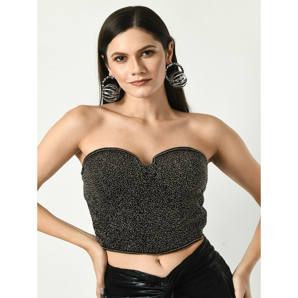 Sunanta Madaan Black Knot Skirt with Sequined Crop Top (Set of 2)