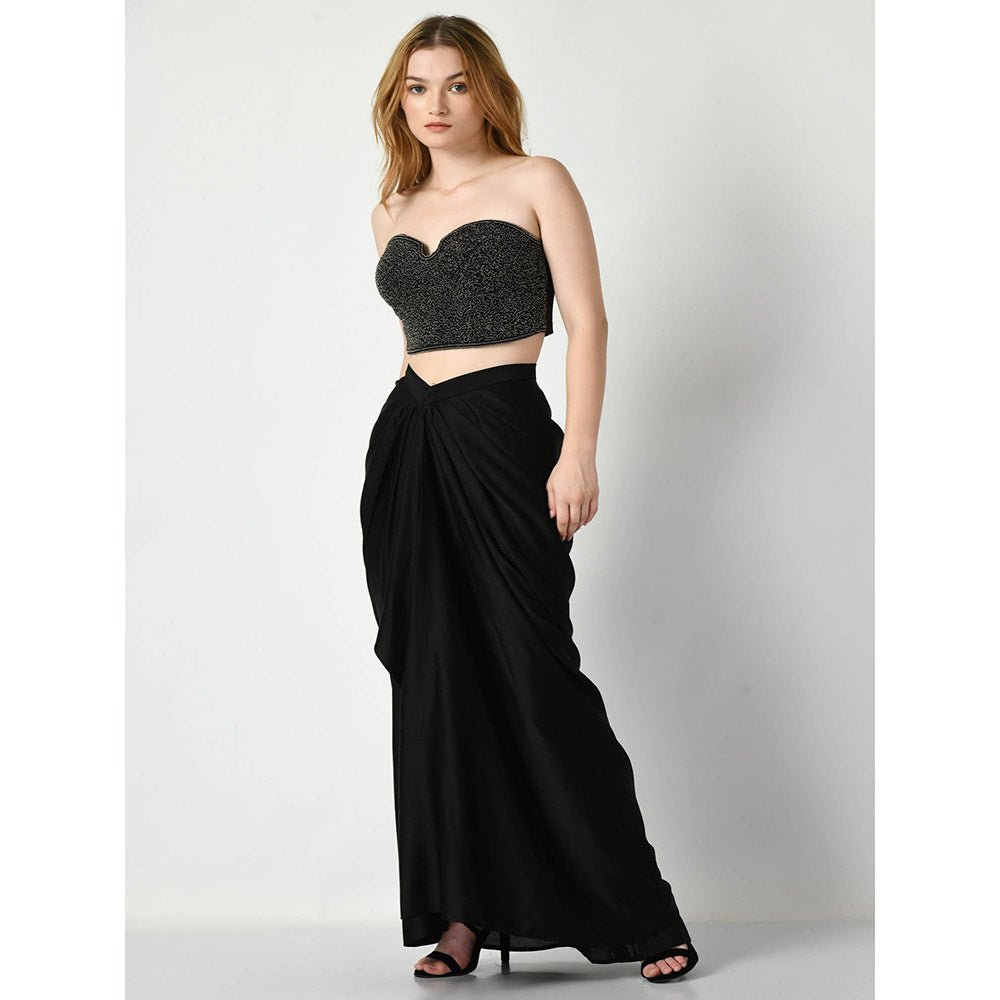 Sunanta Madaan Black Beads Embroidered Crop Top with Skirt (Set of 2)