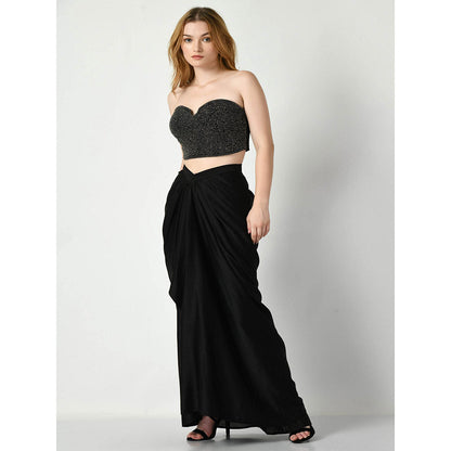 Sunanta Madaan Black Beads Embroidered Crop Top with Skirt (Set of 2)