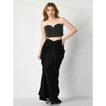 Sunanta Madaan Black Beads Embroidered Crop Top with Skirt (Set of 2)