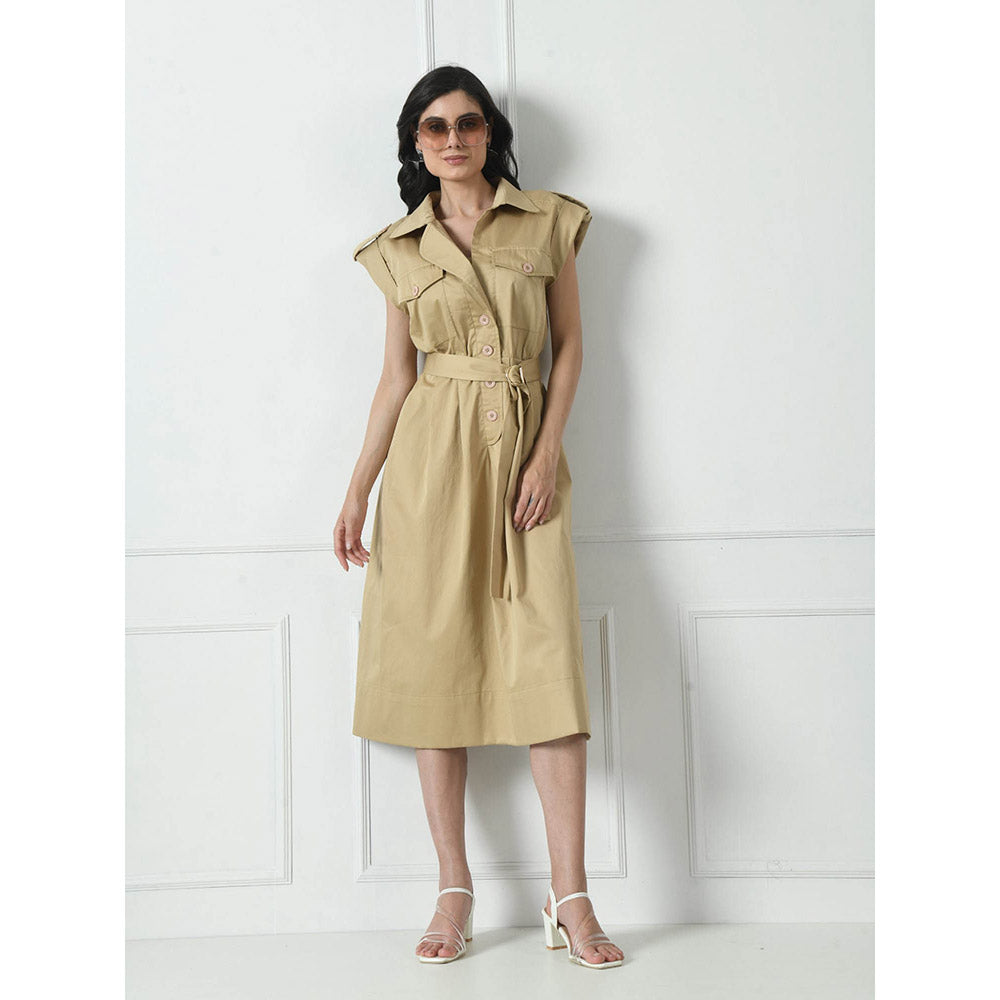 Sunanta Madaan Luxury Cotton Dress In Beige Colour with Belt (Set of 2)
