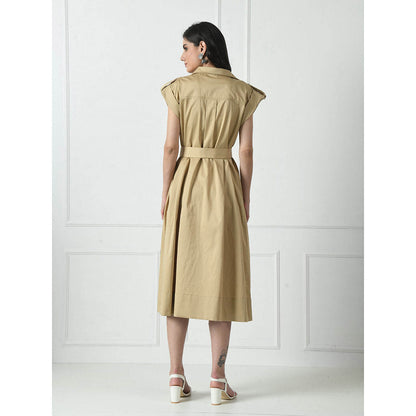 Sunanta Madaan Luxury Cotton Dress In Beige Colour with Belt (Set of 2)