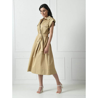 Sunanta Madaan Luxury Cotton Dress In Beige Colour with Belt (Set of 2)
