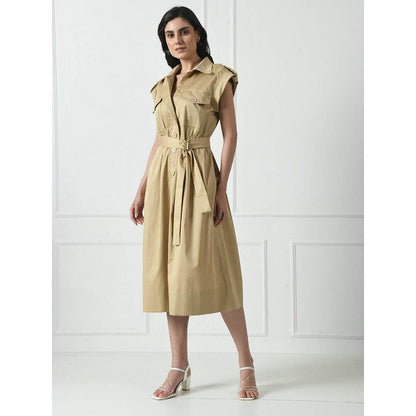 Sunanta Madaan Luxury Cotton Dress In Beige Colour with Belt (Set of 2)