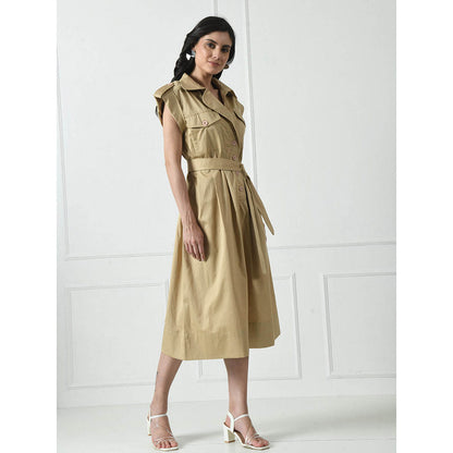 Sunanta Madaan Luxury Cotton Dress In Beige Colour with Belt (Set of 2)