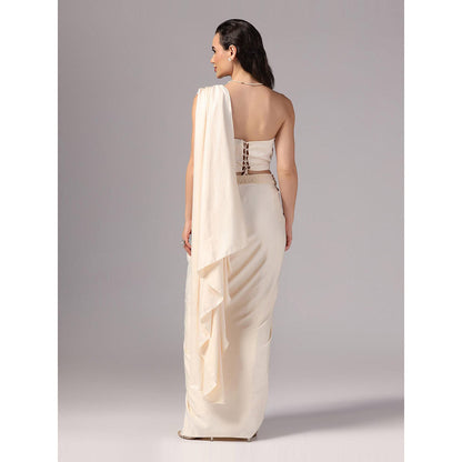Sunanta Madaan Ivory Indo Western Pre-Draped Saree with Stitched Blouse