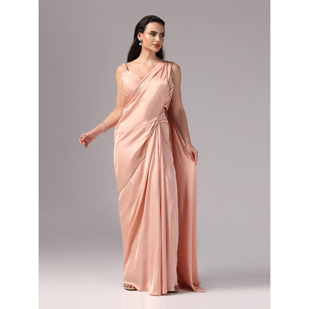 Sunanta Madaan Peach Indo Western Pre-Draped Saree with Stitched Blouse