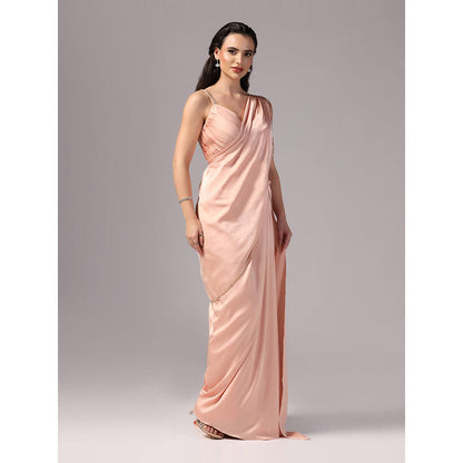 Sunanta Madaan Peach Indo Western Pre-Draped Saree with Stitched Blouse