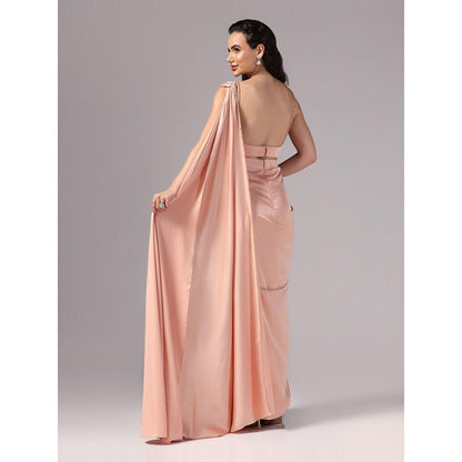 Sunanta Madaan Peach Indo Western Pre-Draped Saree with Stitched Blouse
