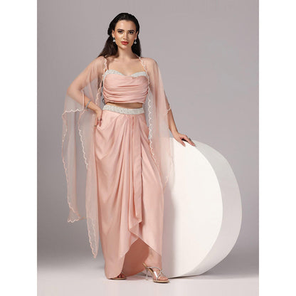 Sunanta Madaan Peach Indo Western Skirt with Crop Top and Cape (Set of 3)