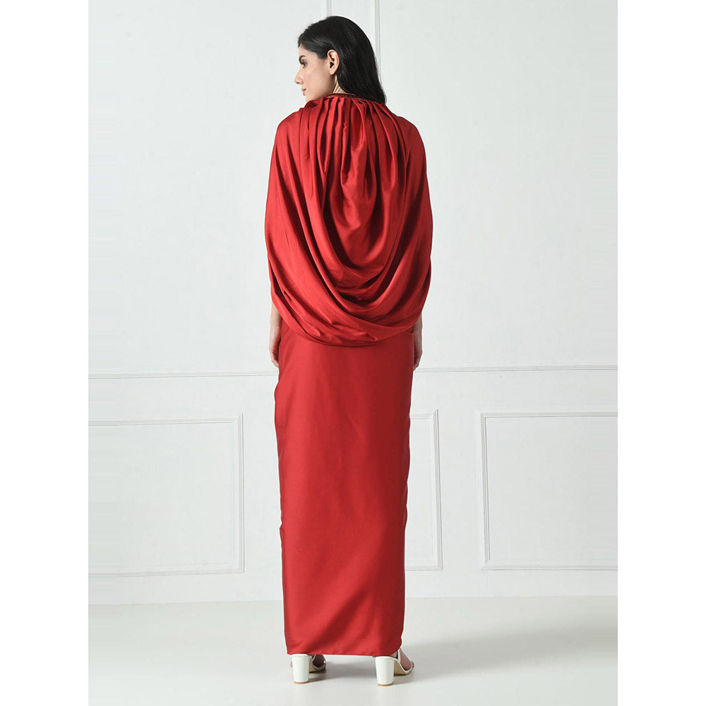 Sunanta Madaan Red Indo Western Skirt with Crop Top and Cape (Set of 3)