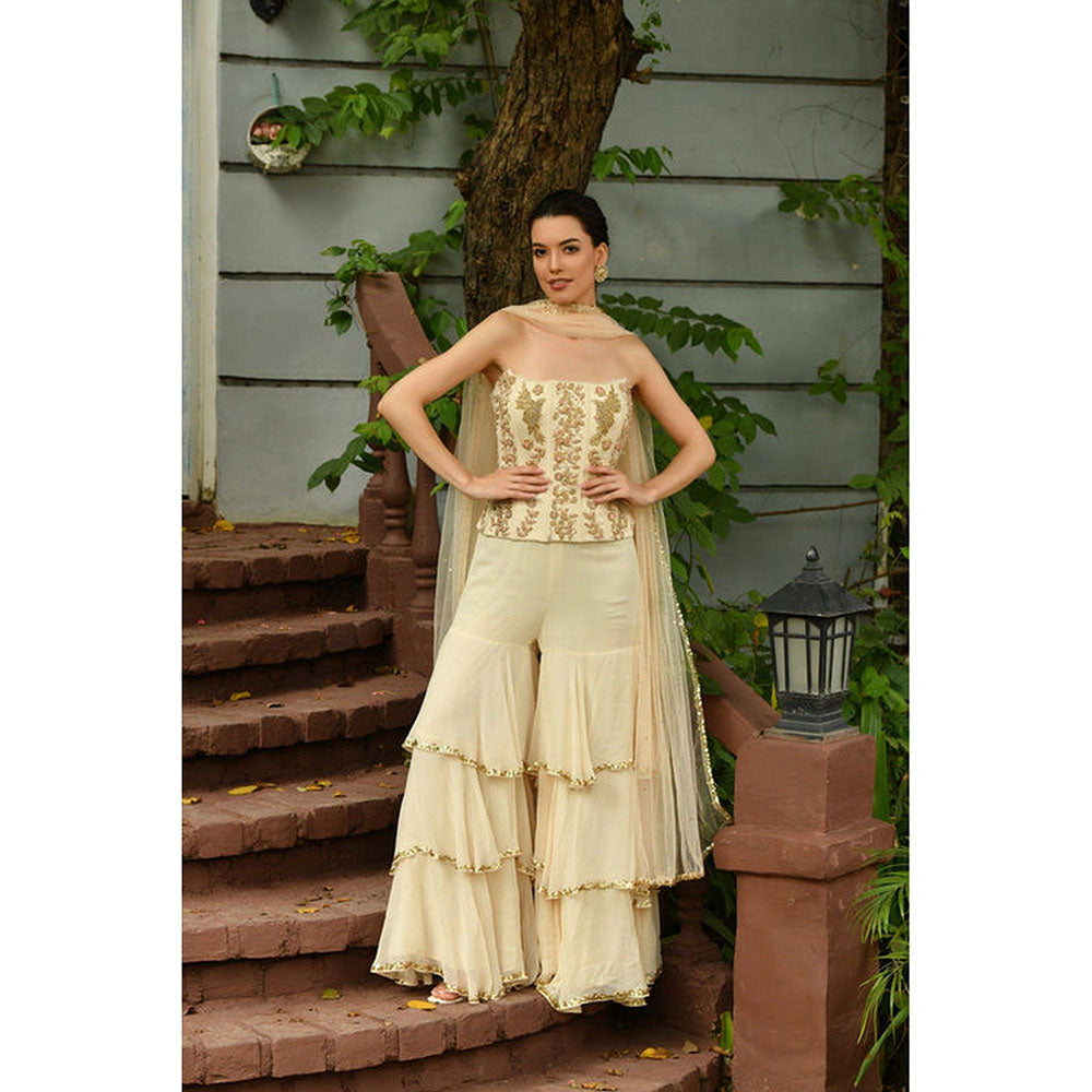 Sunanta Madaan Ivory Top with Sharara and Dupatta
