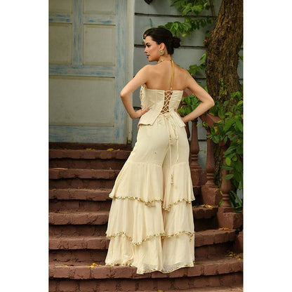 Sunanta Madaan Ivory Top with Sharara and Dupatta