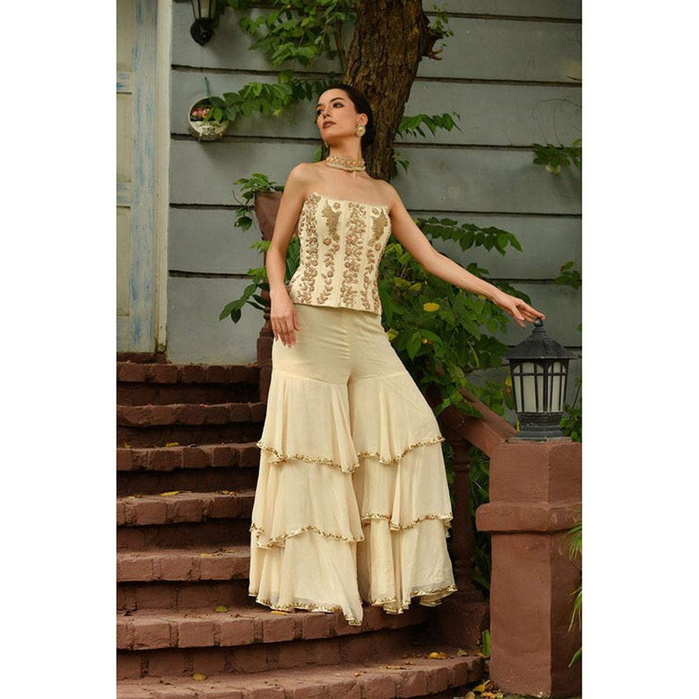 Sunanta Madaan Ivory Top with Sharara and Dupatta