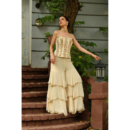Sunanta Madaan Ivory Top with Sharara and Dupatta