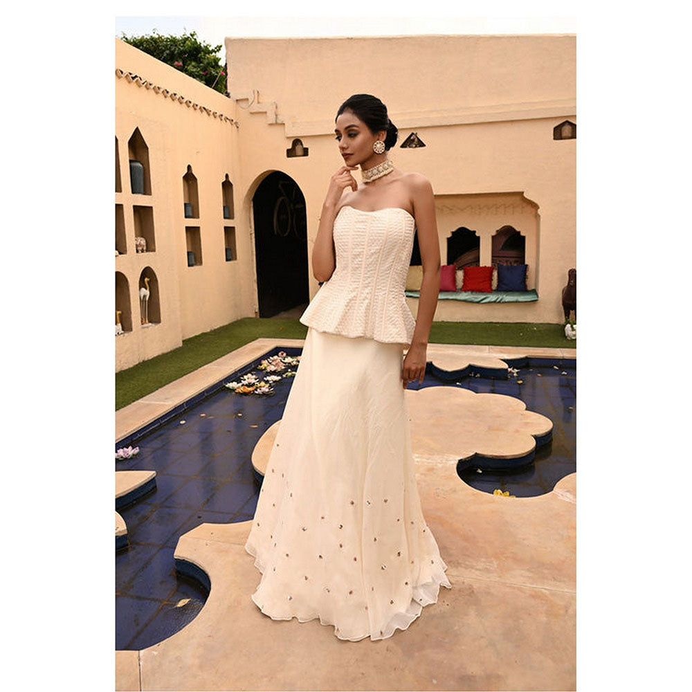 Sunanta Madaan Ivory Indo-Western Lehenga with Corset