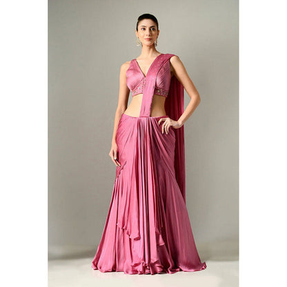 Sunanta Madaan Mauve Lehenga Pre-Drape Saree with Stitched Blouse