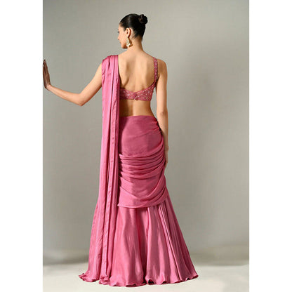 Sunanta Madaan Mauve Lehenga Pre-Drape Saree with Stitched Blouse