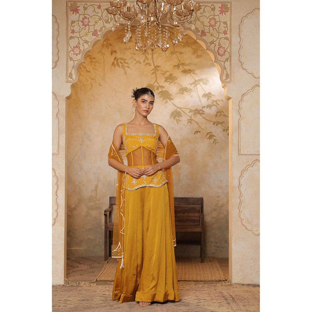 Sunanta Madaan Silk Crepe Yellow Sharara with Blouse and Dupatta