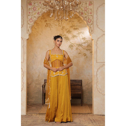 Sunanta Madaan Silk Crepe Yellow Sharara with Blouse and Dupatta