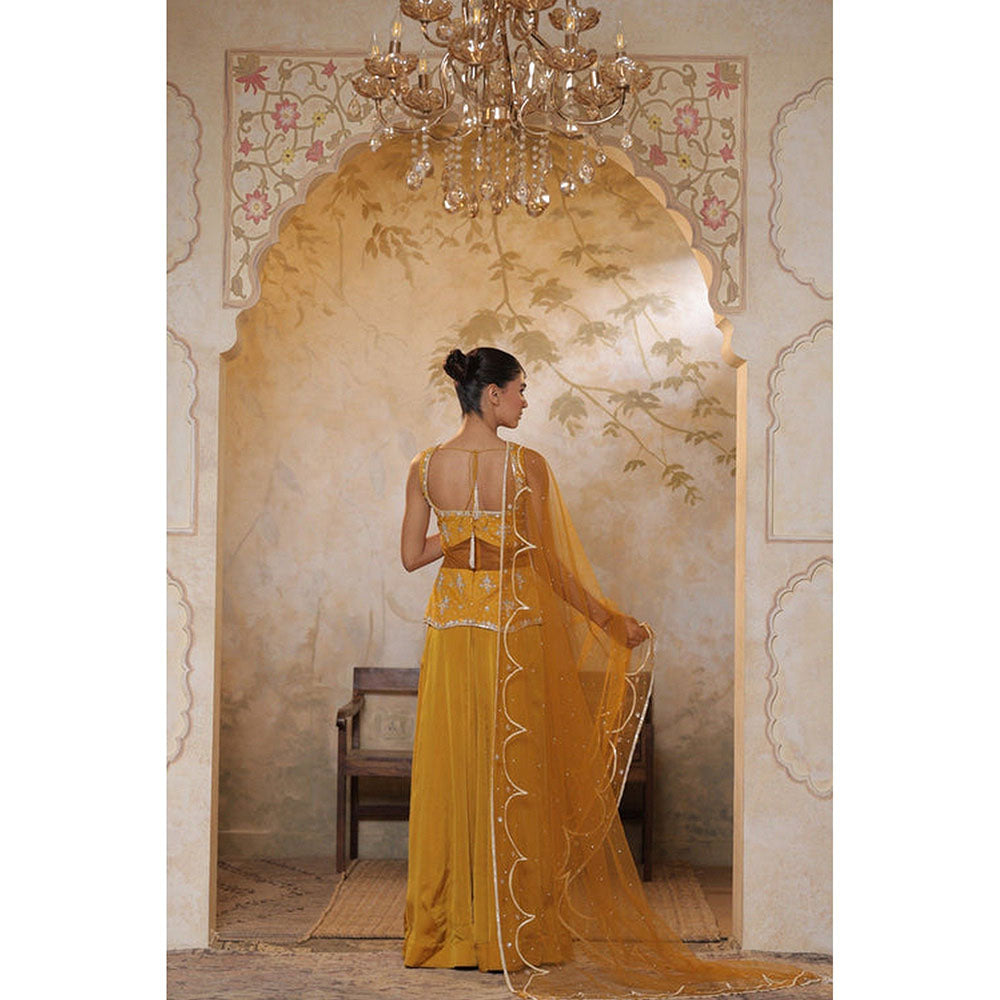 Sunanta Madaan Silk Crepe Yellow Sharara with Blouse and Dupatta