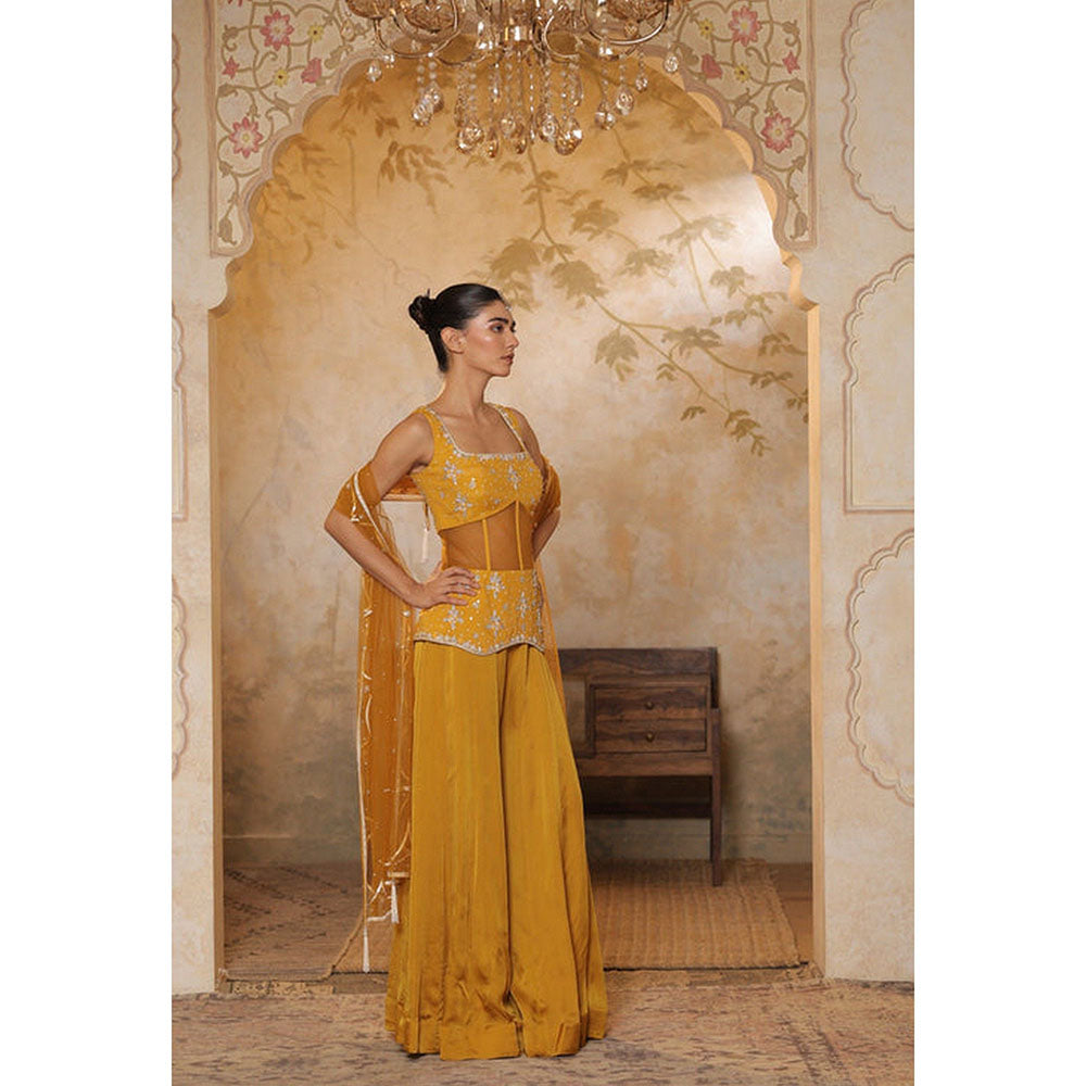 Sunanta Madaan Silk Crepe Yellow Sharara with Blouse and Dupatta