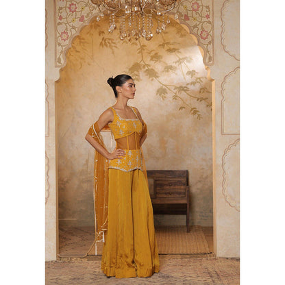 Sunanta Madaan Silk Crepe Yellow Sharara with Blouse and Dupatta