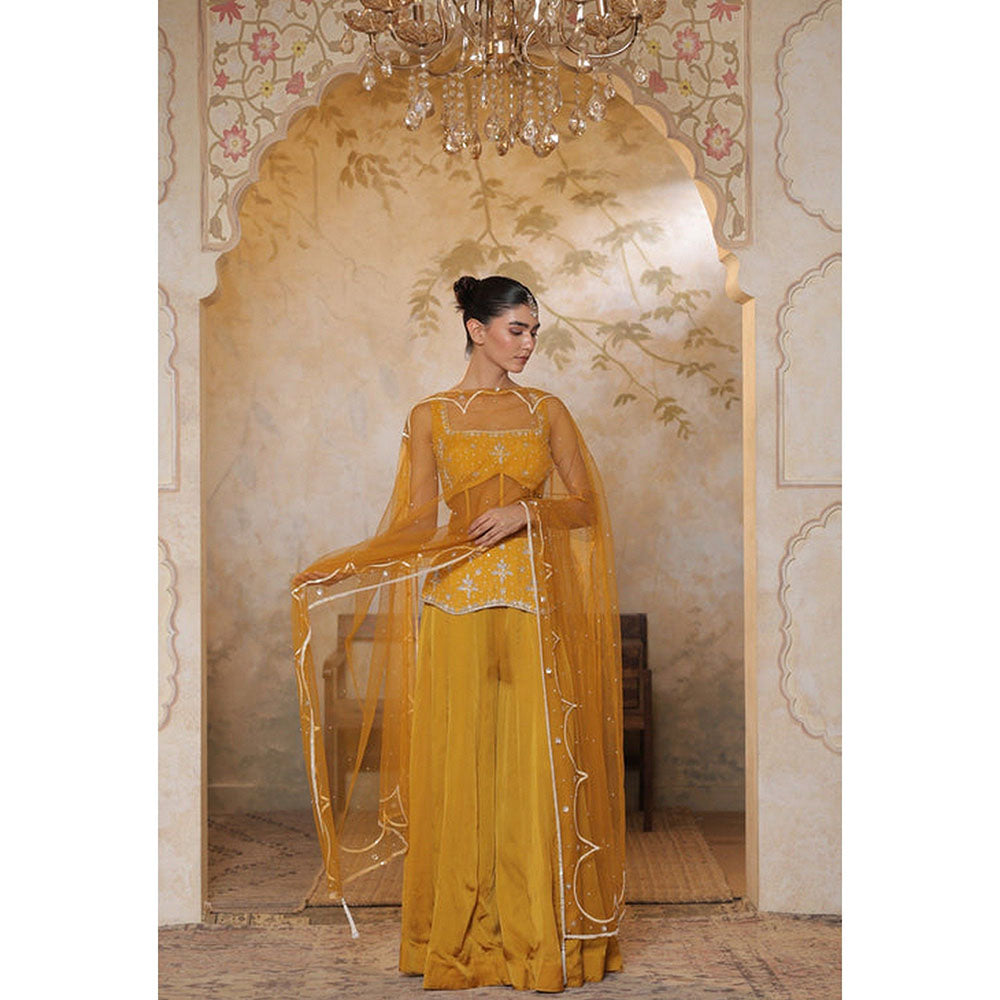 Sunanta Madaan Silk Crepe Yellow Sharara with Blouse and Dupatta
