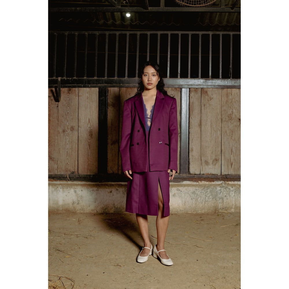 LABEL RAASA Burgundy Keiko Blazer with Top and Skirt (Set of 3)