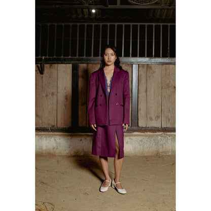 LABEL RAASA Burgundy Keiko Blazer with Top and Skirt (Set of 3)