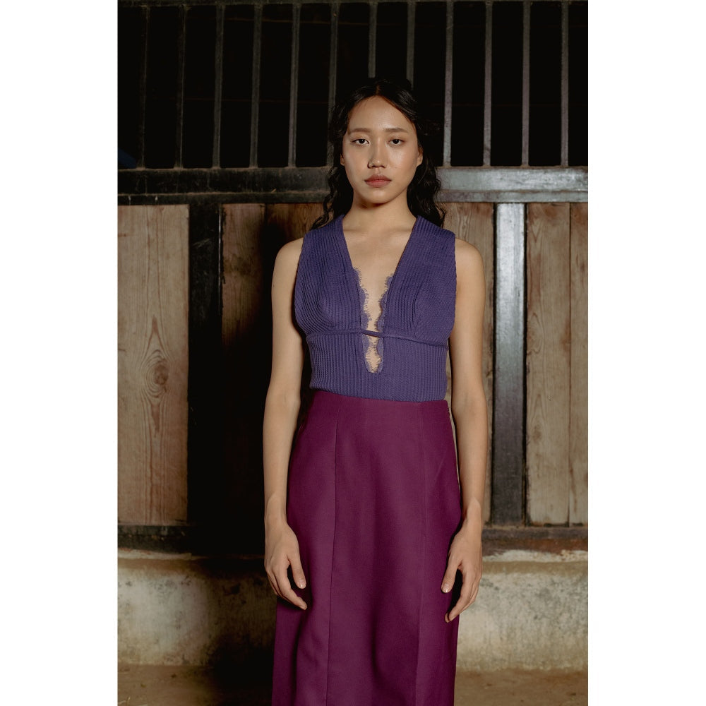 LABEL RAASA Burgundy Keiko Blazer with Top and Skirt (Set of 3)