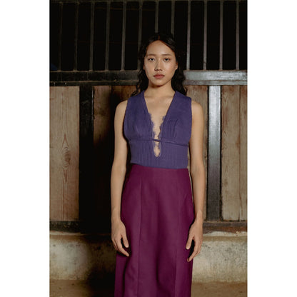 LABEL RAASA Burgundy Keiko Blazer with Top and Skirt (Set of 3)