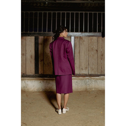 LABEL RAASA Burgundy Keiko Blazer with Top and Skirt (Set of 3)