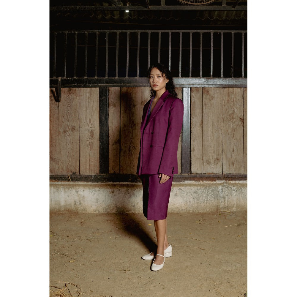 LABEL RAASA Burgundy Ren Blazer with Skirt (Set of 2)