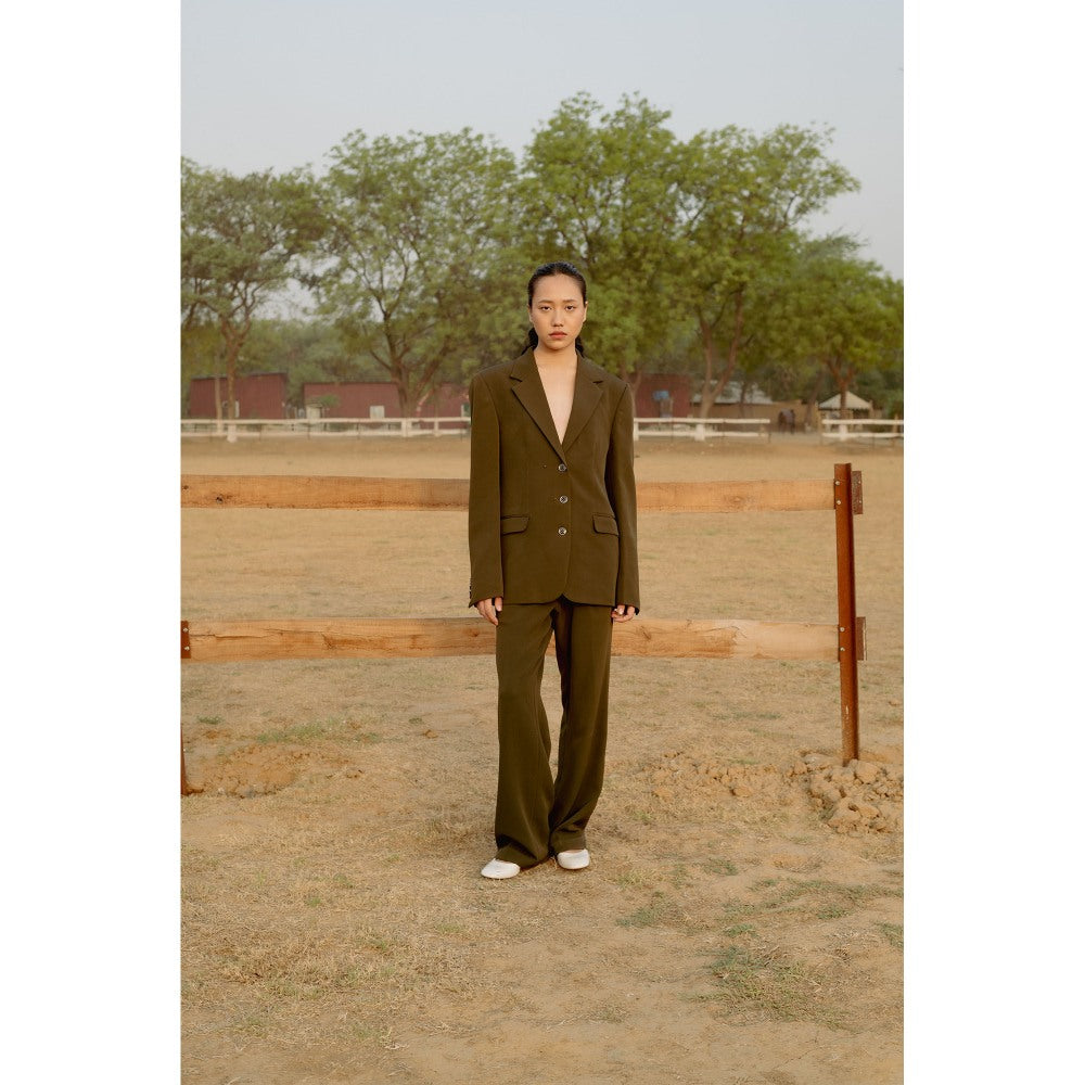 LABEL RAASA Olive Blazer with Pant (Set of 2)