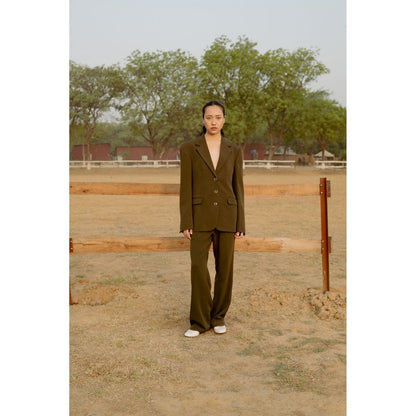 LABEL RAASA Olive Blazer with Pant (Set of 2)