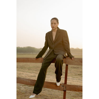 LABEL RAASA Olive Blazer with Pant (Set of 2)