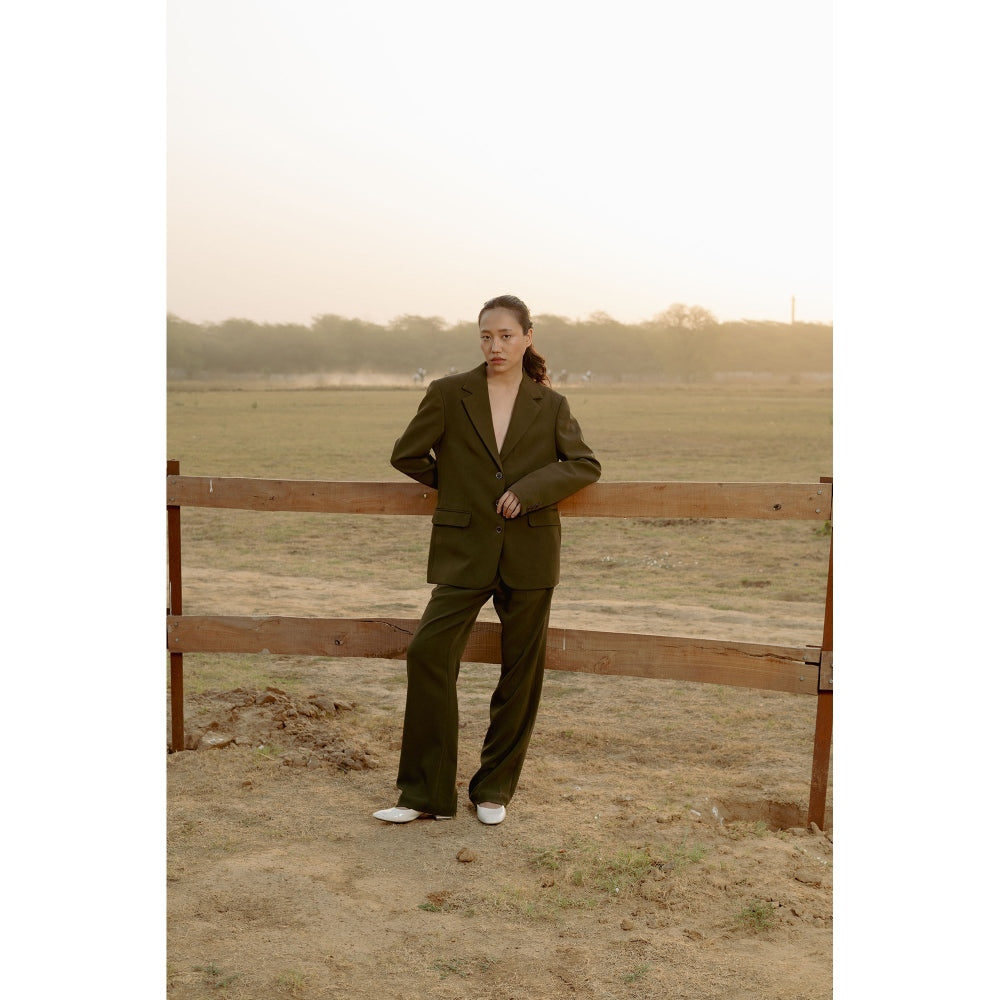 LABEL RAASA Olive Blazer with Pant (Set of 2)
