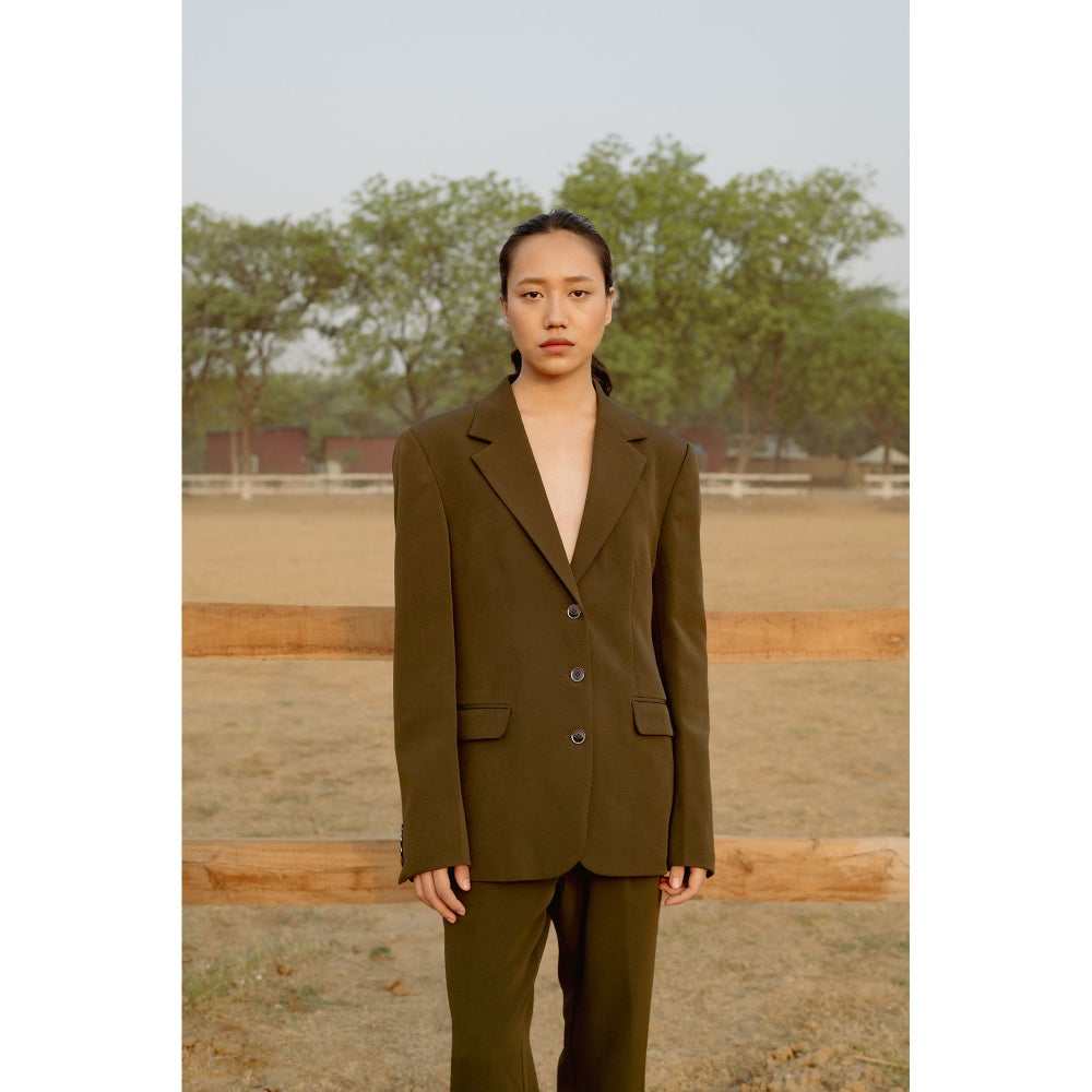 LABEL RAASA Olive Blazer with Pant (Set of 2)